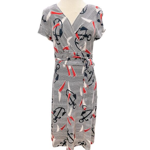 Talbots Dress Womens Faux Wrap Nautical V-neck Short Sleeve Size Small - Picture 2 of 4